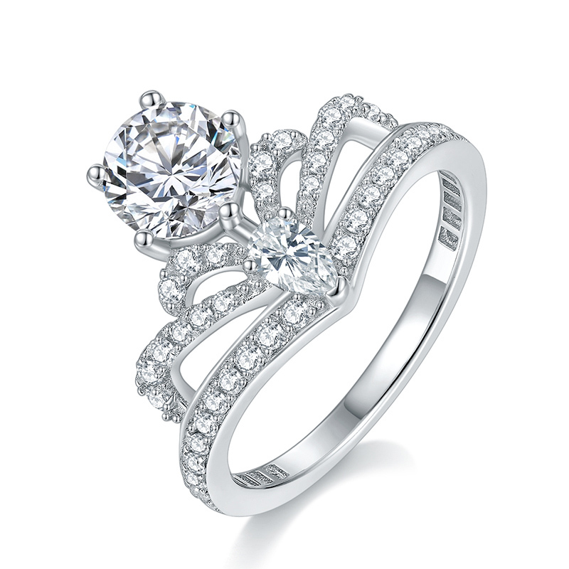 Sotiya Crown Design Round Cut Moissanite Engagement Ring Sterling Silver-Sotiya