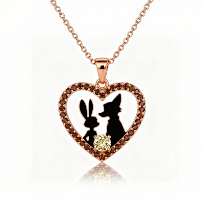 Sotiya Animal City Heart Shaped Bunny & Fox Round Cut Coffee Necklace-Sotiya