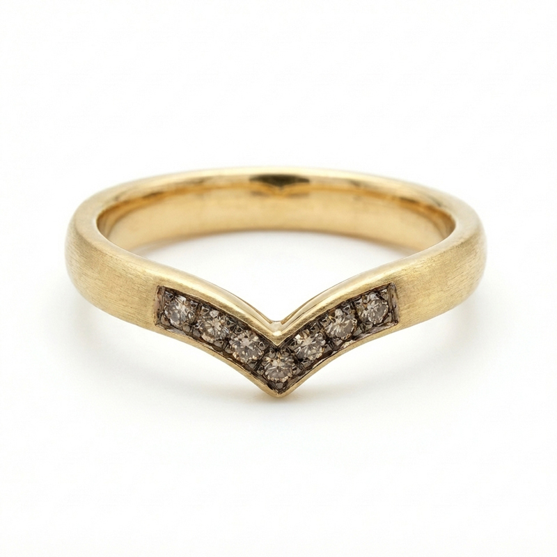 Sotiya V-shaped Design Round Cut Coffee Couple Rings Sterling Silver