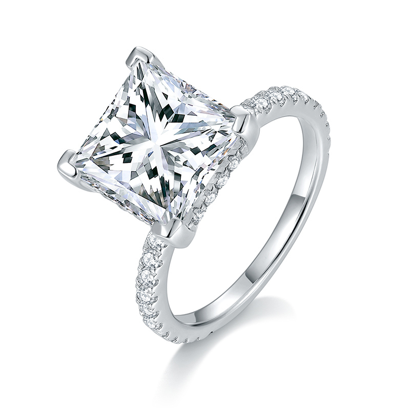 Sotiya Hidden Halo Princess Cut Moissanite Engagement Ring Sterling Silver-Sotiya
