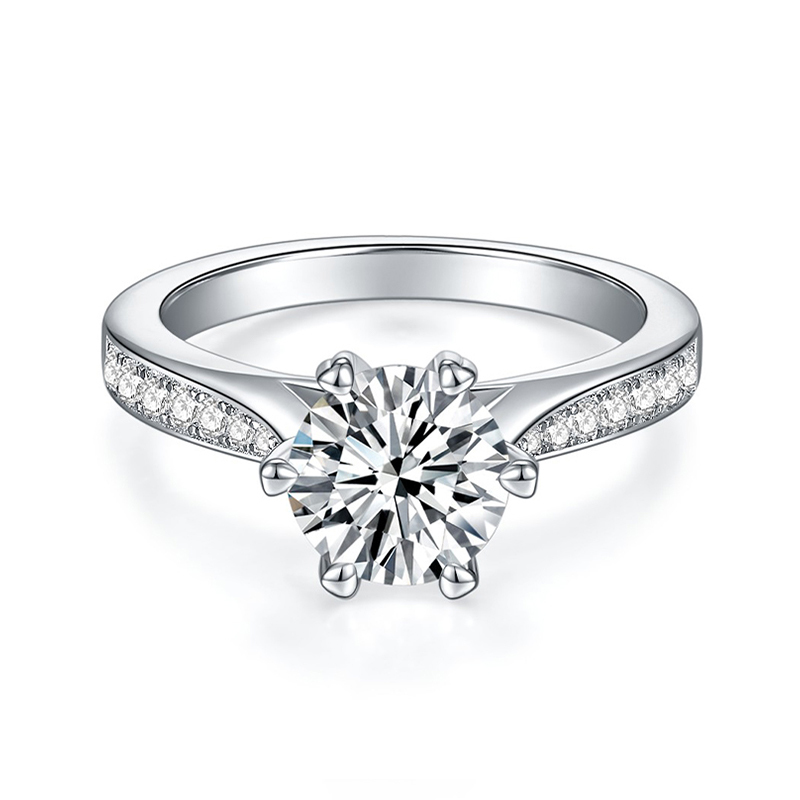 Sotiya Cathedral Round Cut Moissanite Engagement Ring Sterling Silver-Sotiya