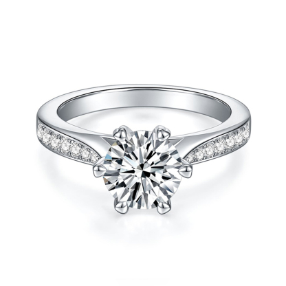 Sotiya Cathedral Round Cut Moissanite Engagement Ring Sterling Silver-Sotiya