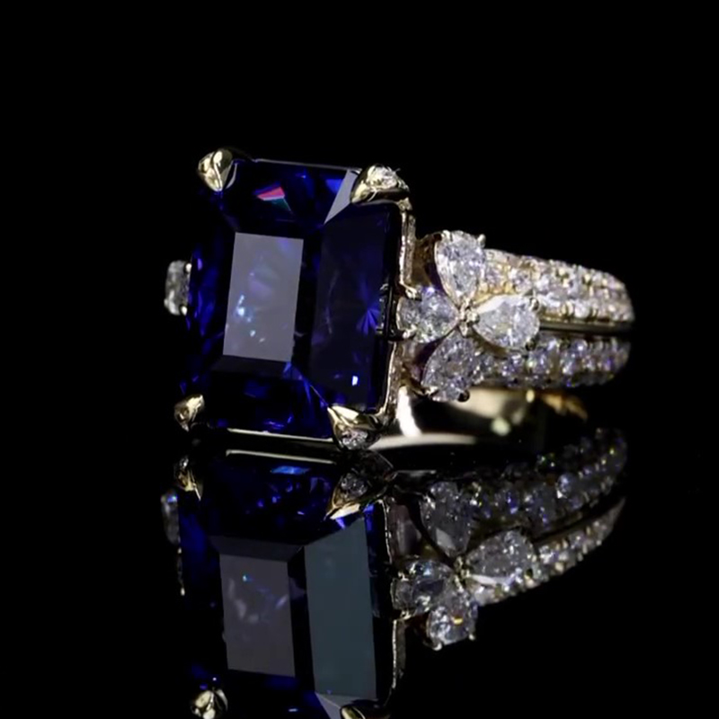 Sotiya Sapphire Radiant Cut Flower Engagement Ring Sterling Silver-Sotiya