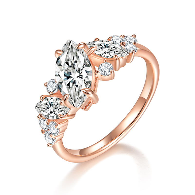 Sotiya Rose Gold Tone Marquise Cut Moissanite Cluster Ring Sterling Silver-Sotiya