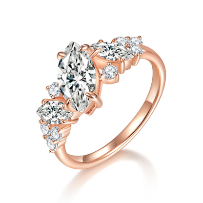Sotiya Rose Gold Tone Marquise Cut Moissanite Cluster Ring Sterling Silver-Sotiya