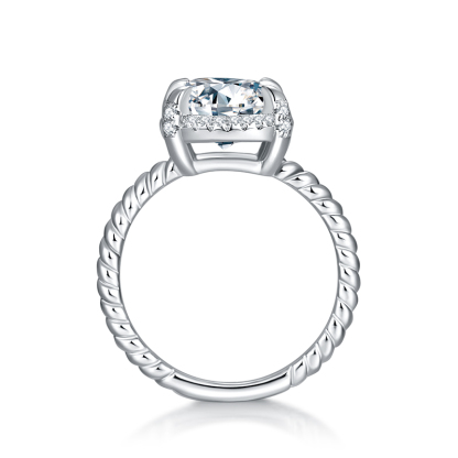 Sotiya Twist Halo Cushion Cut Moissanite Engagement Ring Sterling Silver-Sotiya