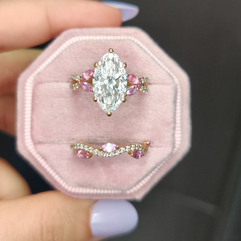 Sotiya Twisted Vine Marquise Cut Luxury Wedding Bridal Ring Set Sterling Silver-Sotiya