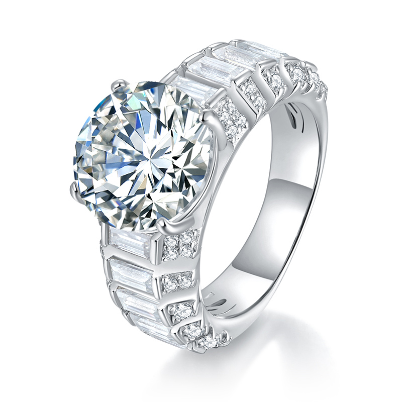 Sotiya Side Stones Round Cut Moissanite Engagement Ring Sterling Silver-Sotiya