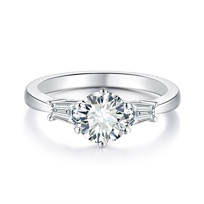 Sotiya Three Stone Round Cut Moissanite Engagement Ring Sterling Silver-Sotiya
