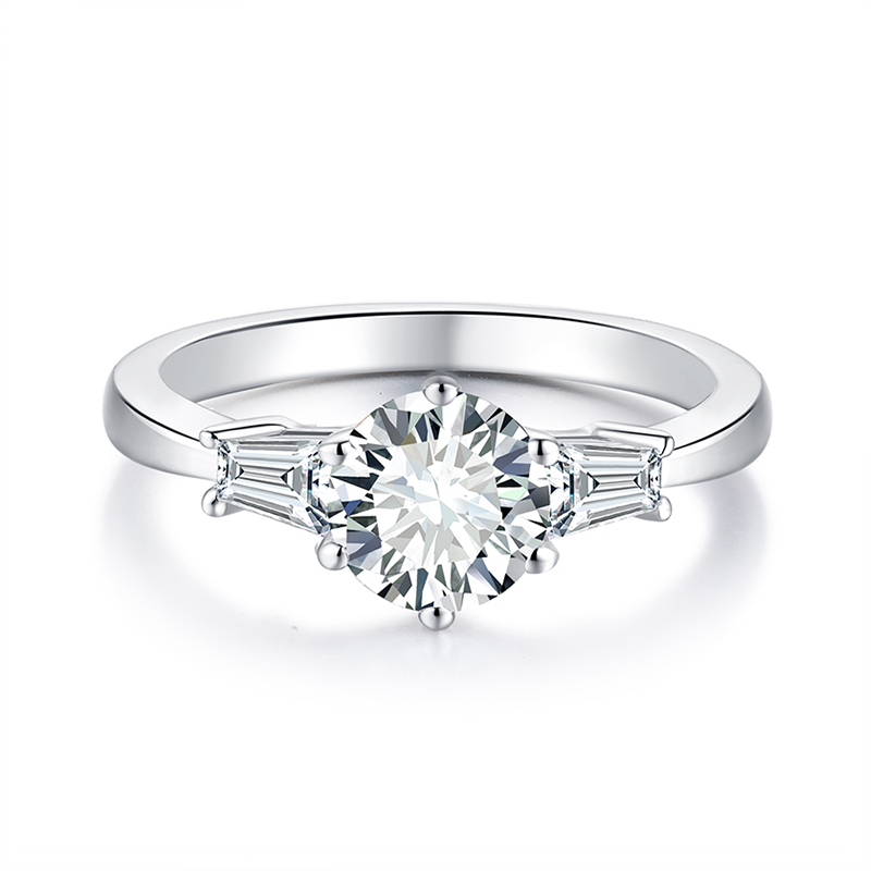 Sotiya Three Stone Round Cut Moissanite Engagement Ring Sterling Silver-Sotiya