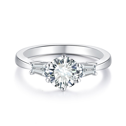 Sotiya Three Stone Round Cut Moissanite Engagement Ring Sterling Silver-Sotiya