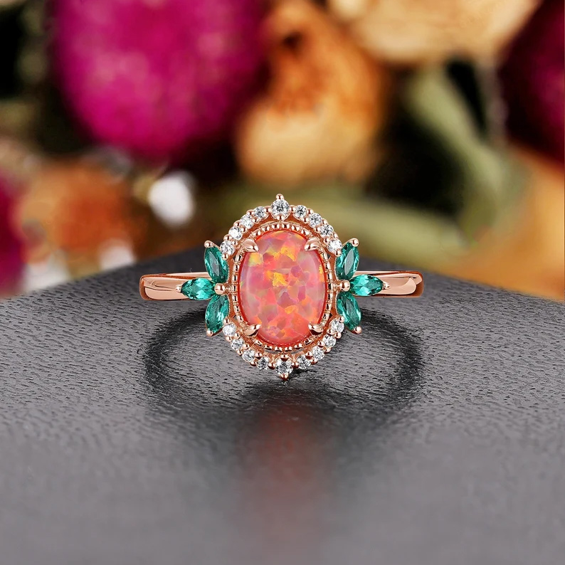 Sotiya Art Deco Oval Cut Opal Engagement Ring Sterling Silver-Sotiya