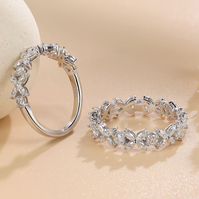 Sotiya Butterfly Design Marquise Cut Moissanite Anniversary Ring Sterling Silver-Sotiya