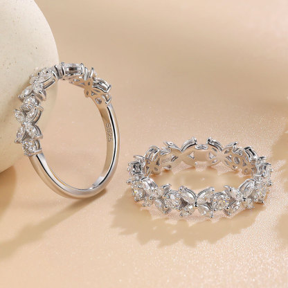 Sotiya Butterfly Design Marquise Cut Moissanite Anniversary Ring Sterling Silver-Sotiya