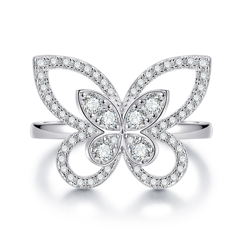 Sotiya Hollow Butterfly Round Cut Moissanite Cocktail Ring Sterling Silver-Sotiya