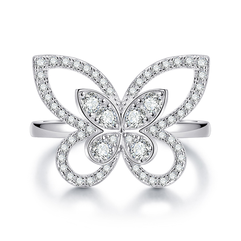 Sotiya Hollow Butterfly Round Cut Moissanite Cocktail Ring Sterling Silver-Sotiya