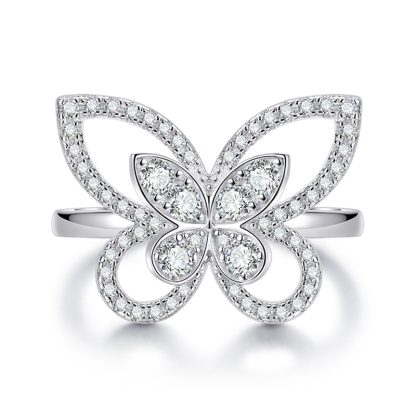 Sotiya Hollow Butterfly Round Cut Moissanite Cocktail Ring Sterling Silver-Sotiya