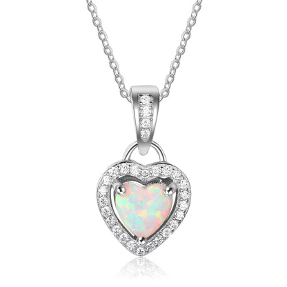Sotiya Halo Heart Cut Opal Necklace Sterling Silver-Sotiya