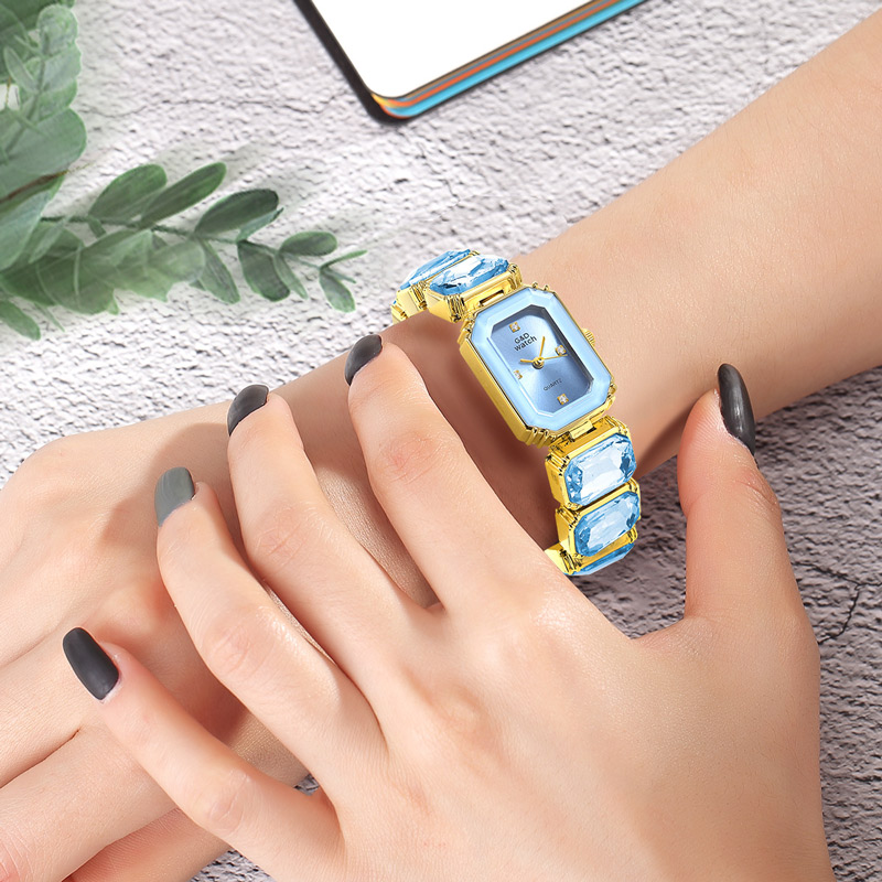 Sotiya Square Dial Quartz Movement Gold Watch with Stone-Encrusted Strap-Sotiya