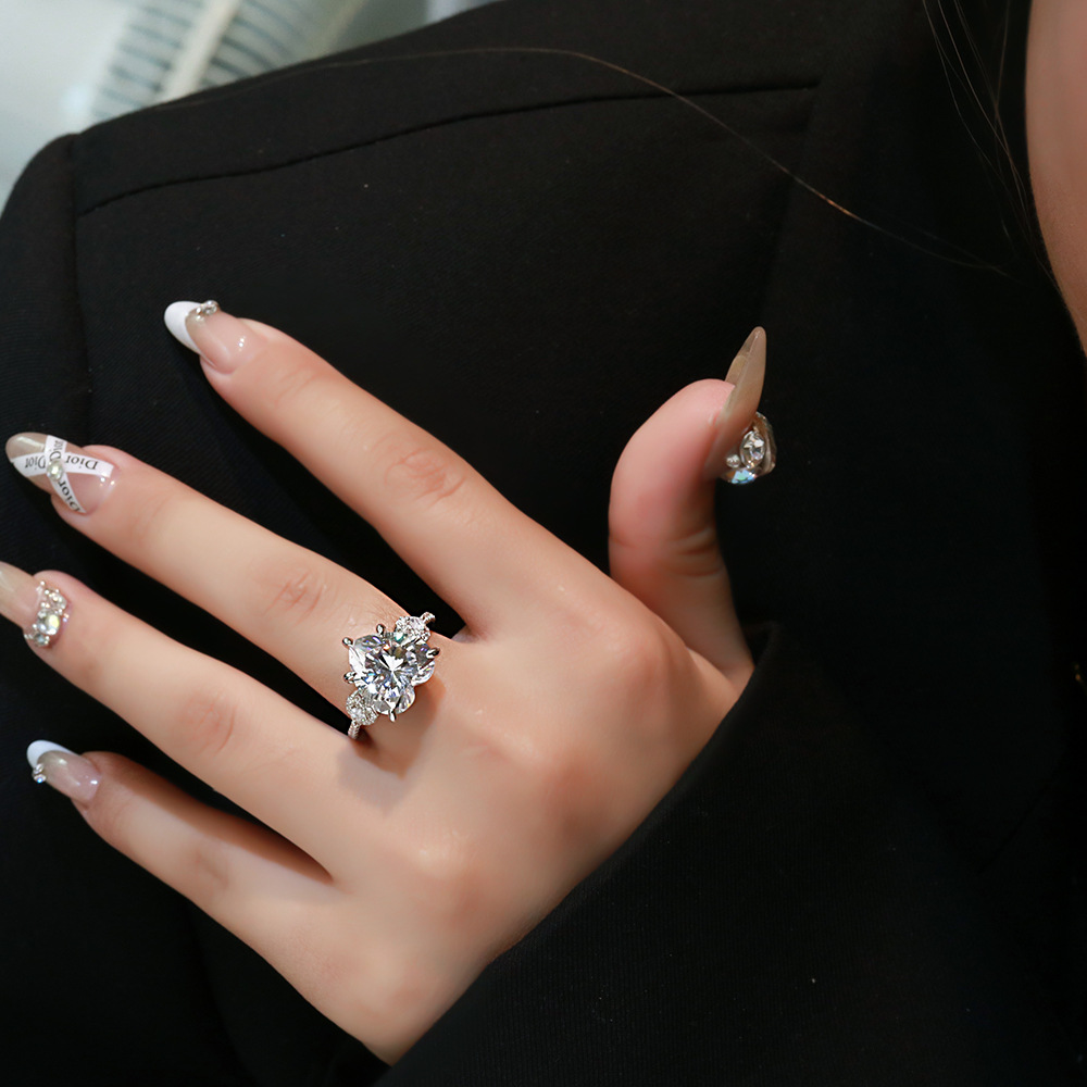 Sotiya Three Stone Hidden Halo Cathedral Design Heart Cut High-carbon Zircon Engagement Ring in Sterling Silver-Sotiya