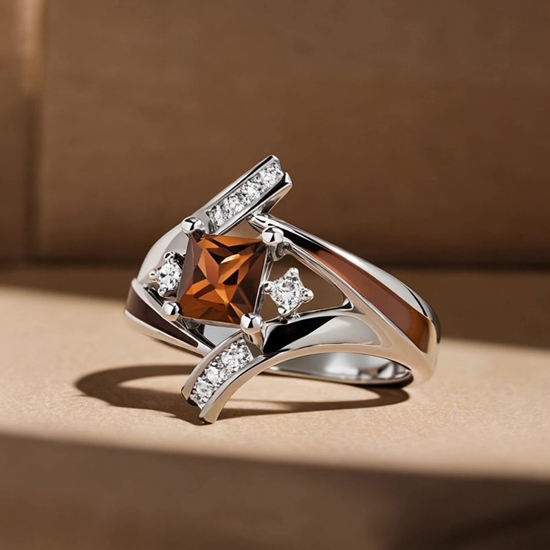 Sotiya Princess Cut Bypass Coffee Enamel Engagement Ring Sterling Silver-Sotiya