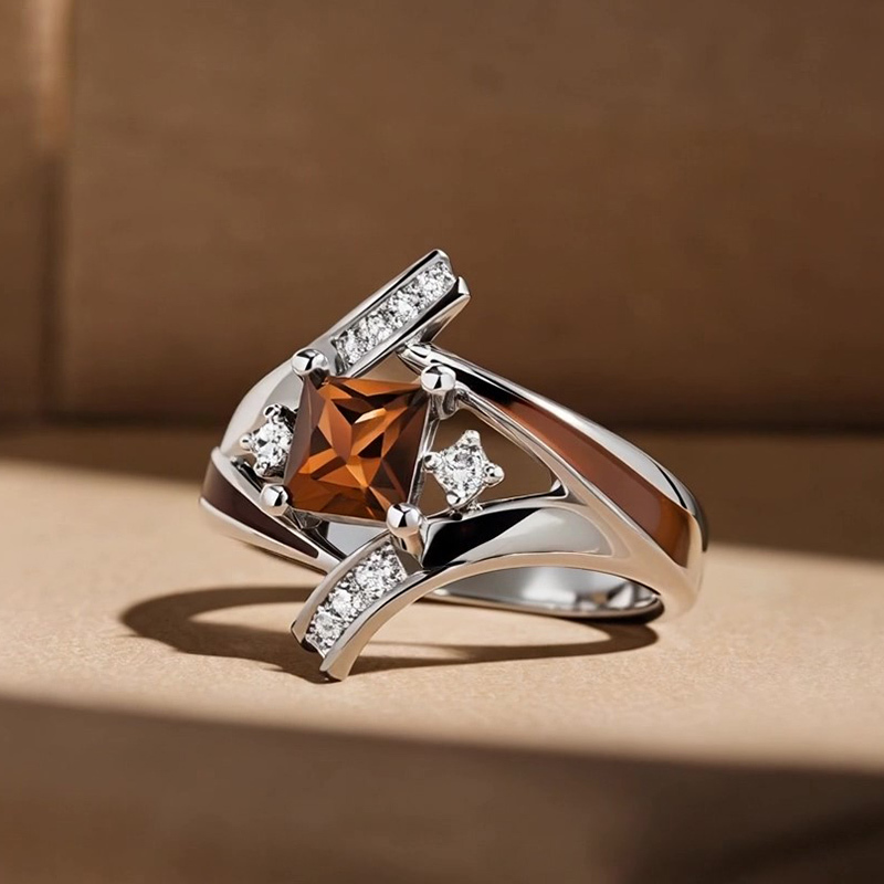 Sotiya Princess Cut Bypass Coffee Enamel Engagement Ring Sterling Silver-Sotiya