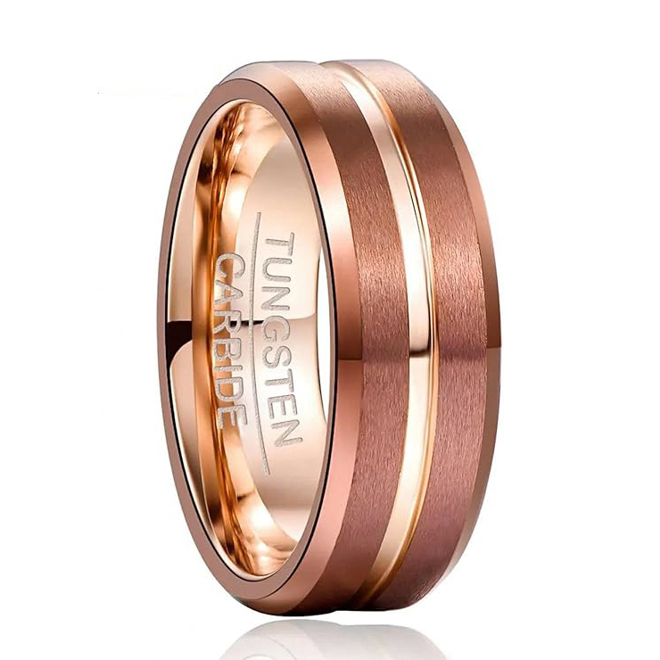 Sotiya Tungsten Bevelled Edge Groove Coffee Men's Wedding Band-Sotiya