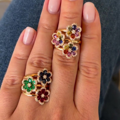 Sotiya Multi Color Three Flower Cocktail Ring Sterling Silver-Sotiya