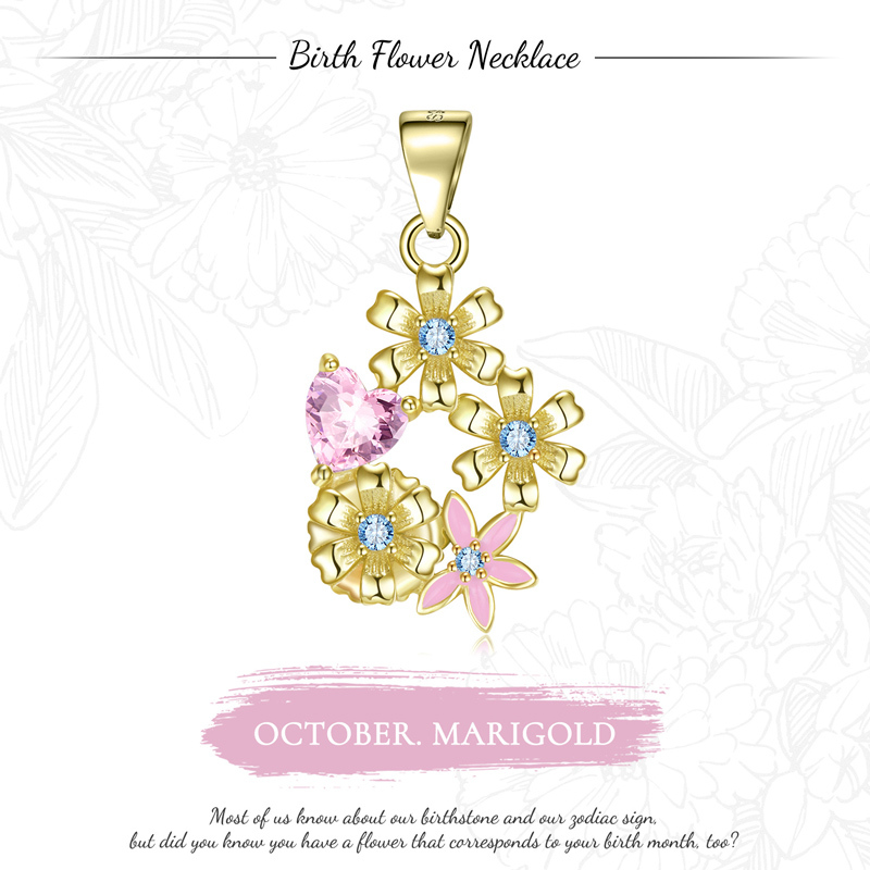 Sotiya Personalized 12 Birthstones Birth Month Flower Necklace Sterling Silver-Sotiya