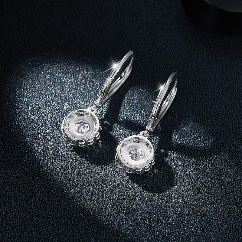 Sotiya Flower Design Halo Round Cut Moissanite Drop Earrings Sterling Silver-Sotiya