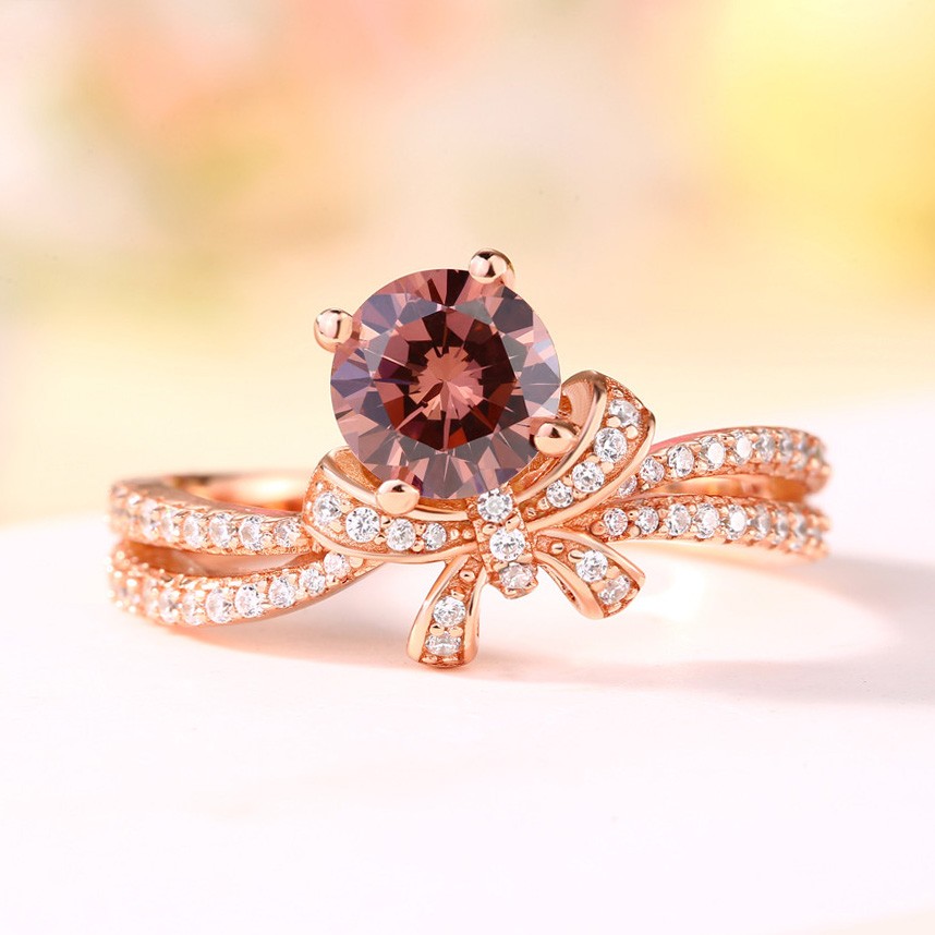 Sotiya Round Cut Chocolate Bowknot Engagement Ring Sterling Silver-Sotiya