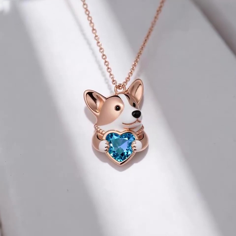 Sotiya Corgi Embraces Love Heart Birthstone Necklace-Sotiya
