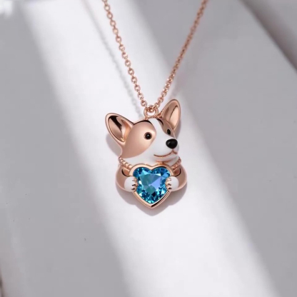 Sotiya Corgi Embraces Love Heart Birthstone Necklace-Sotiya