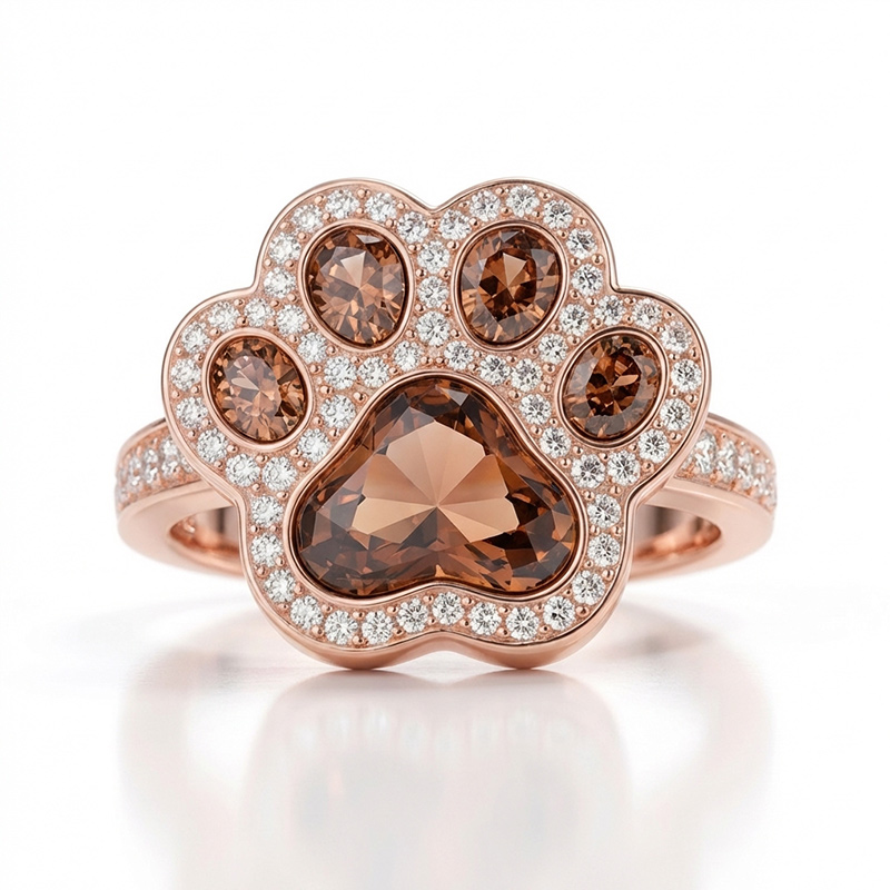 Sotiya Pet Cat Dog Paw Halo Coffee Heart Cut Cocktail Ring Sterling Silver