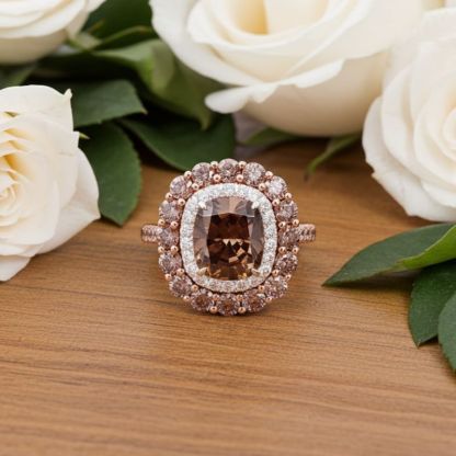 Sotiya Cathedral Double Halo Cushion Cut Coffee Engagement Ring Sterling Silver-Sotiya