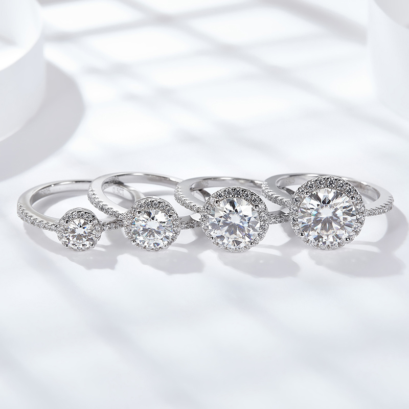 Sotiya Classic Halo Round Cut Moissanite Engagement Ring Sterling Silver