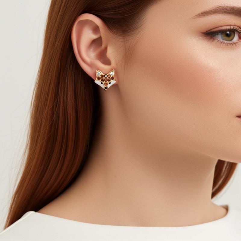 Sotiya Animal City Fox Design Coffee Enamel Stud Earrings-Sotiya