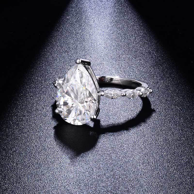 Sotiya Side Stones Pear Cut Moissanite Engagement Ring Sterling Silver-Sotiya