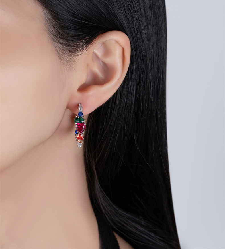 Sotiya Multi Colored Half Inside and Outside Heart-cut Hoop Earrings Sterling Silver-Sotiya