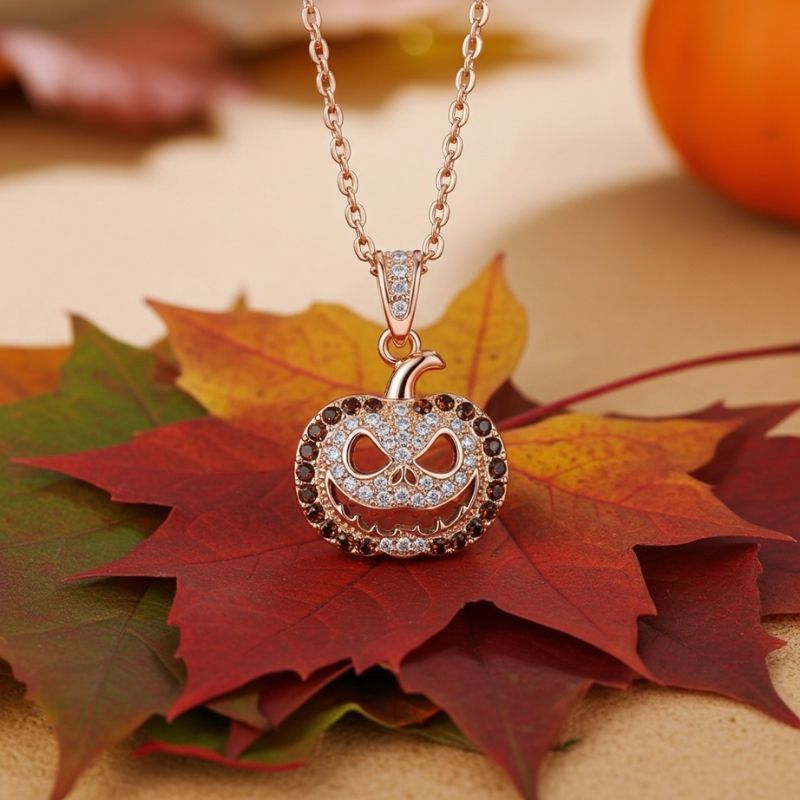 Sotiya Pumpkin Skull Inspired Coffee Necklace Sterling Silver