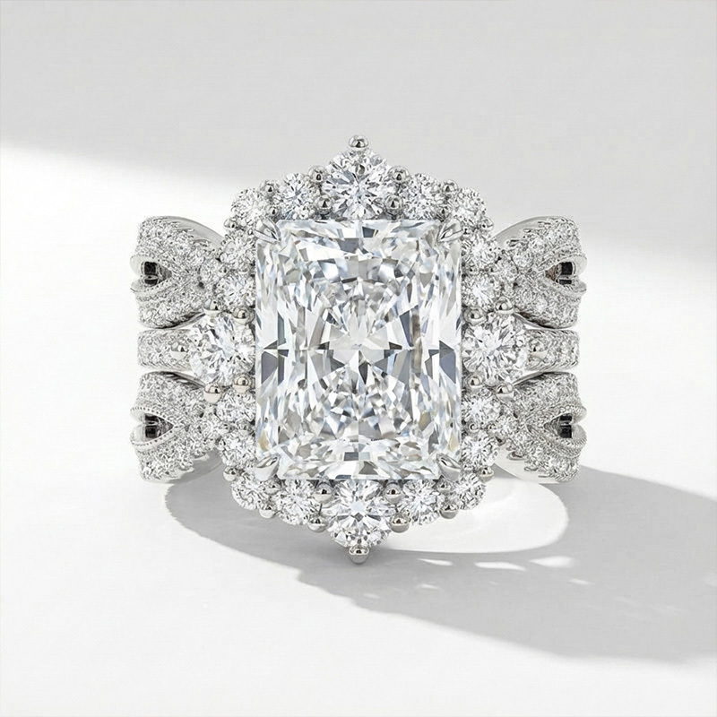 Sotiya Twist Coffee Radiant Cut Enhancer Wedding Bridal Ring Set Sterling Silver