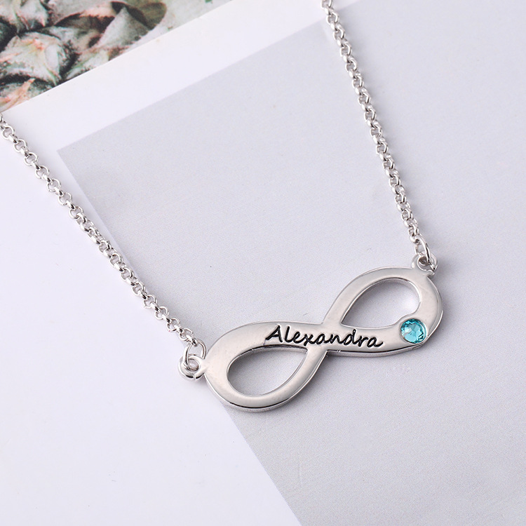 Sotiya Infinity Personalized Birthstone and Name Necklace Sterling Silver-Sotiya