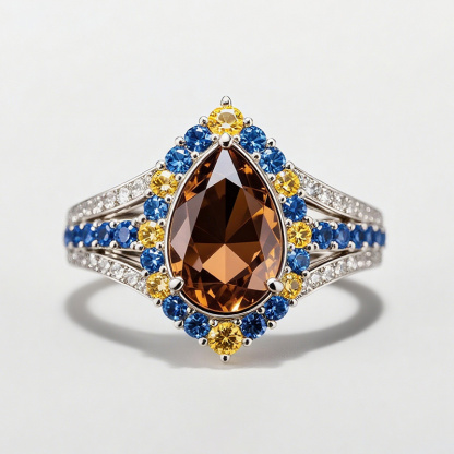 Sotiya Artist Collection Famous Painting Starry Night Halo Pear Cut Chocolate Engagement Ring Sterling Silver-Sotiya