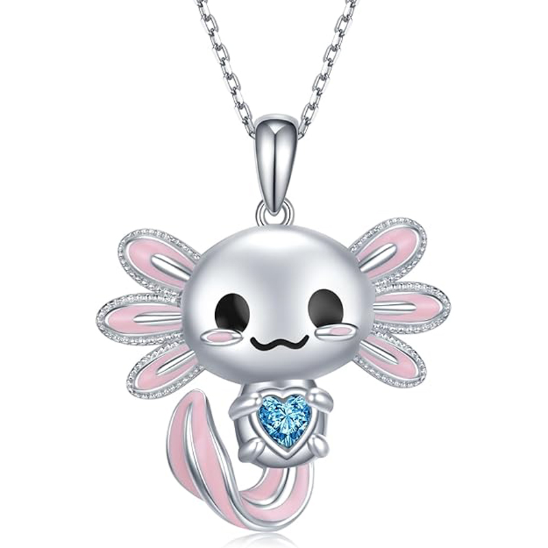 Sotiya Cute Axolotl 12 Birthstones Heart Cut Necklace Sterling Silver-Sotiya