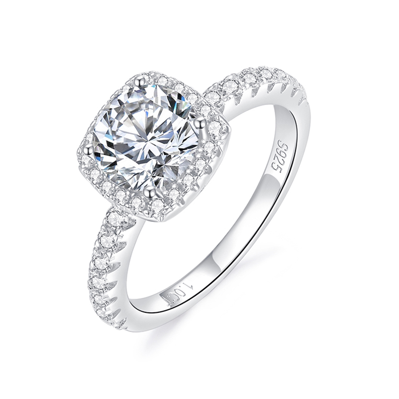 Sotiya Squircle Halo Round Cut Moissanite Engagement Ring Sterling Silver