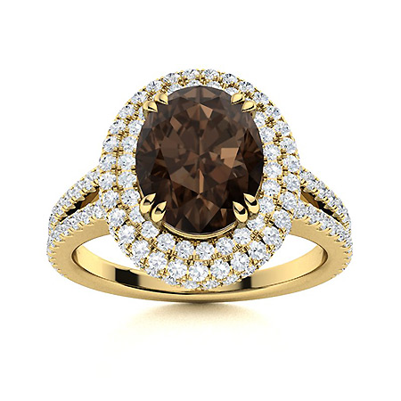 Sotiya Split Shank Double Halo Coffee Oval Cut Engagement Ring Sterling Silver-Sotiya