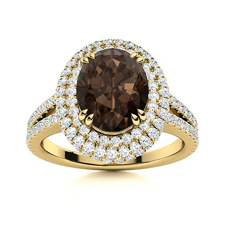 Sotiya Split Shank Double Halo Coffee Oval Cut Engagement Ring Sterling Silver-Sotiya