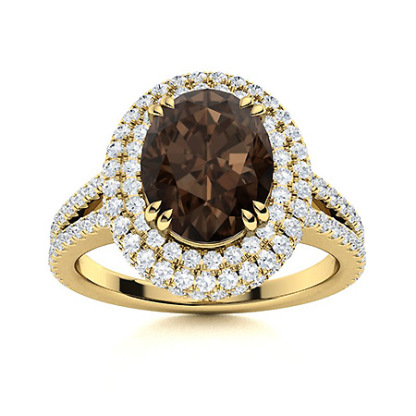 Sotiya Split Shank Double Halo Coffee Oval Cut Engagement Ring Sterling Silver-Sotiya