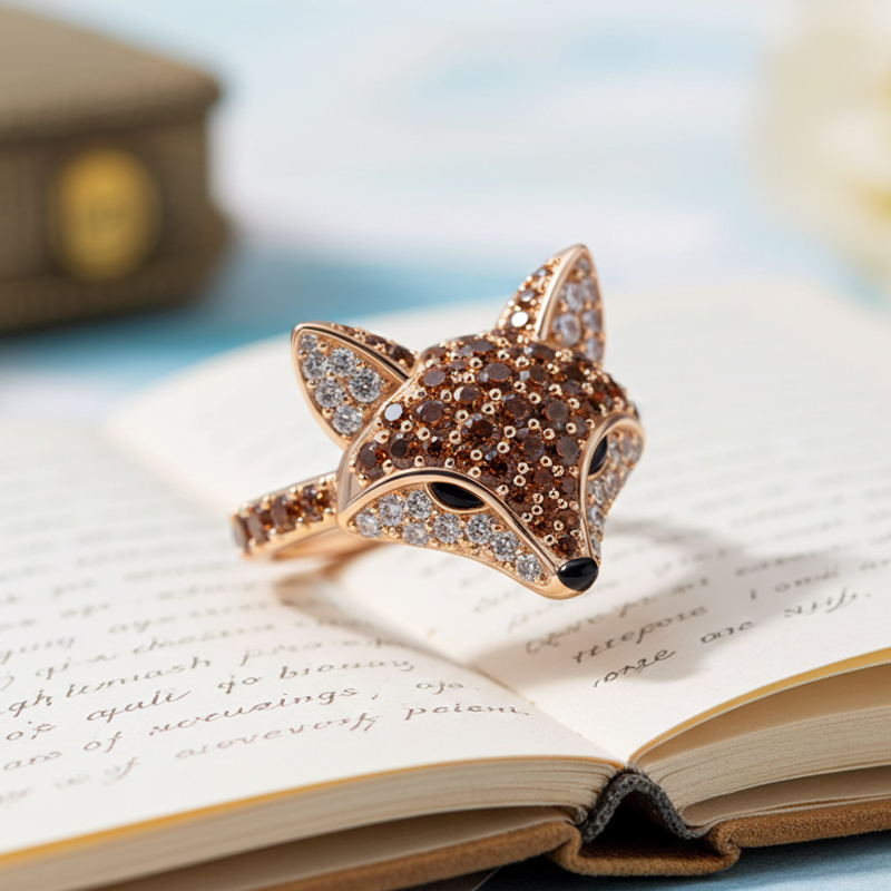 Sotiya Animal City Fox Design Coffee Cocktail Ring-Sotiya