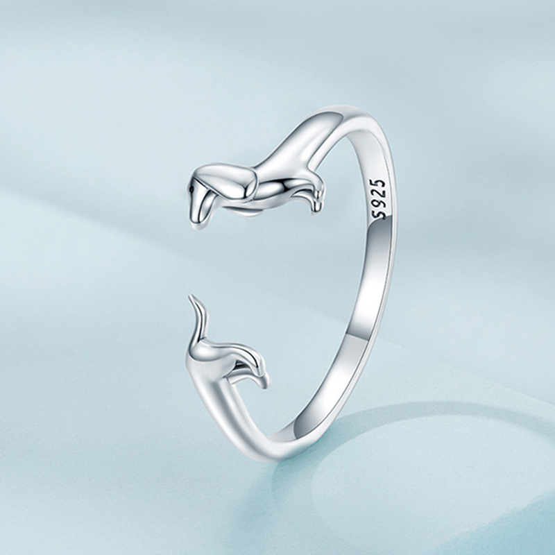 Sotiya Cute Dachshund Dog Open Ring Sterling Silver-Sotiya